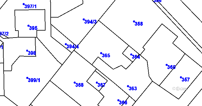 Parcela st. 365 v KÚ Vinařice u Kladna, Katastrální mapa