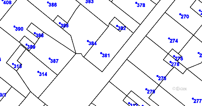 Parcela st. 381 v KÚ Vinařice u Kladna, Katastrální mapa