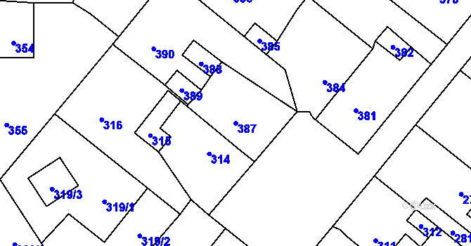 Parcela st. 387 v KÚ Vinařice u Kladna, Katastrální mapa