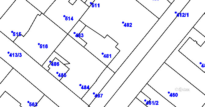 Parcela st. 481 v KÚ Vinařice u Kladna, Katastrální mapa