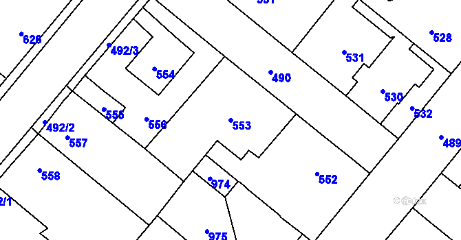 Parcela st. 553 v KÚ Vinařice u Kladna, Katastrální mapa