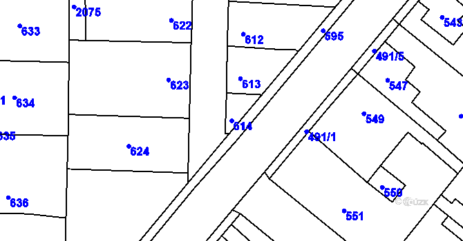 Parcela st. 614 v KÚ Vinařice u Kladna, Katastrální mapa