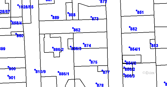 Parcela st. 874 v KÚ Vinařice u Kladna, Katastrální mapa