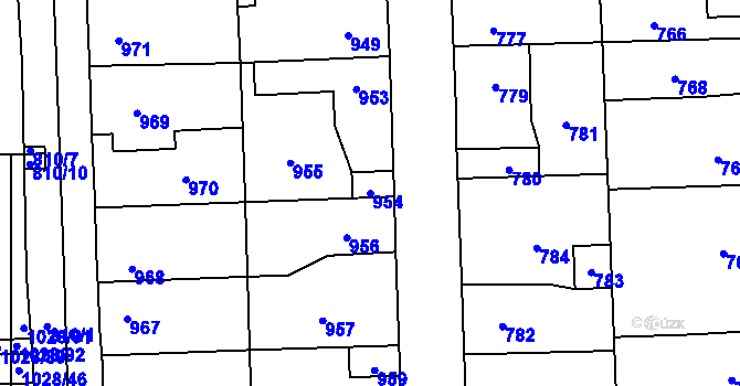 Parcela st. 954 v KÚ Vinařice u Kladna, Katastrální mapa