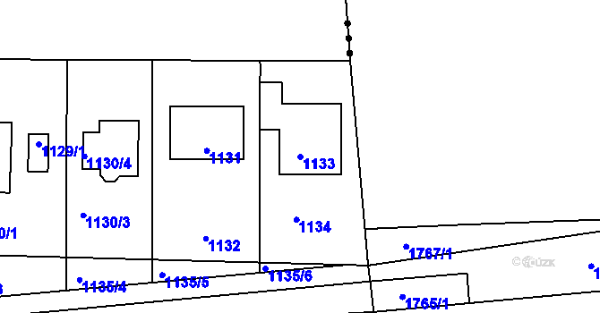 Parcela st. 1133 v KÚ Vinařice u Kladna, Katastrální mapa