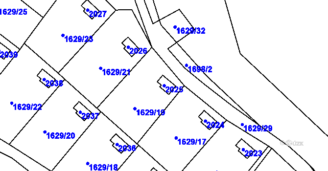 Parcela st. 2025 v KÚ Vinařice u Kladna, Katastrální mapa