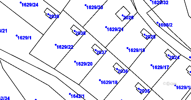 Parcela st. 2037 v KÚ Vinařice u Kladna, Katastrální mapa