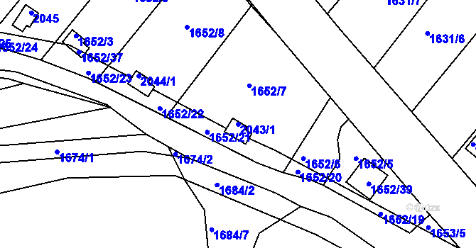 Parcela st. 2043/1 v KÚ Vinařice u Kladna, Katastrální mapa