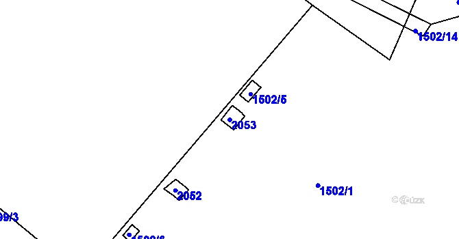 Parcela st. 2053 v KÚ Vinařice u Kladna, Katastrální mapa