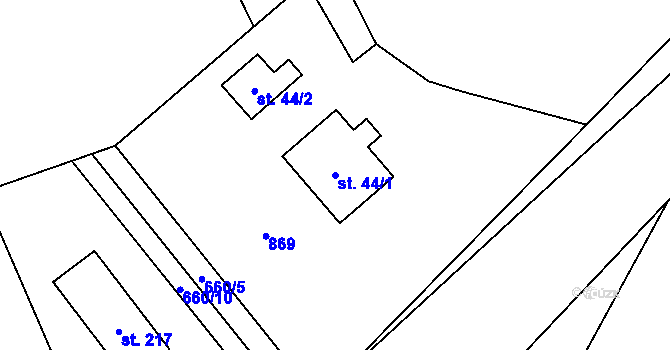 Parcela st. 44/1 v KÚ Vinařice u Dobrovice, Katastrální mapa