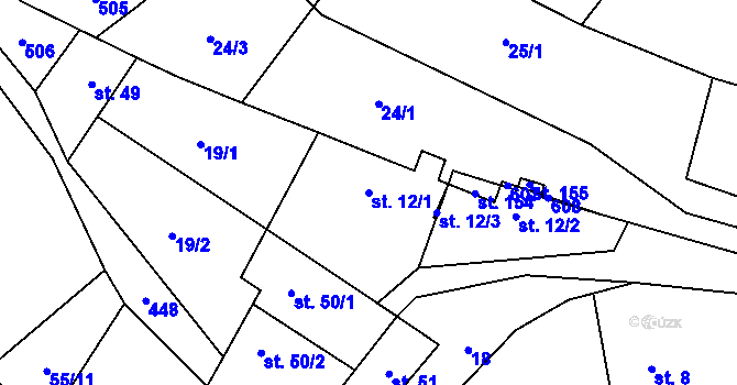 Parcela st. 12/1 v KÚ Divice, Katastrální mapa