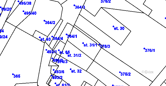 Parcela st. 31/1 v KÚ Divice, Katastrální mapa