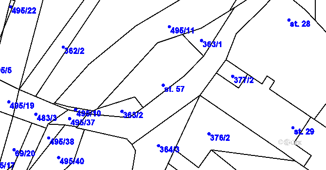 Parcela st. 57 v KÚ Divice, Katastrální mapa