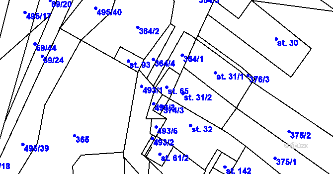 Parcela st. 65 v KÚ Divice, Katastrální mapa