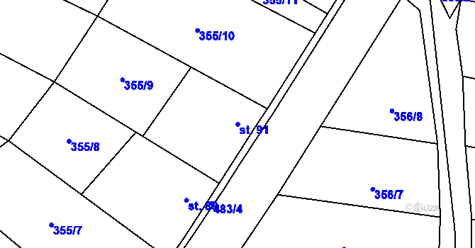 Parcela st. 91 v KÚ Divice, Katastrální mapa