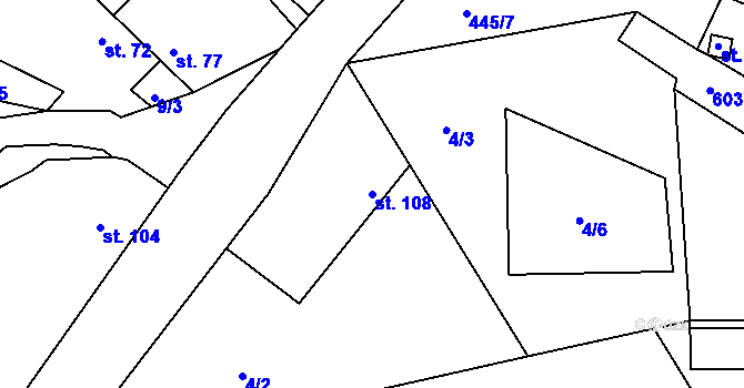 Parcela st. 108 v KÚ Divice, Katastrální mapa