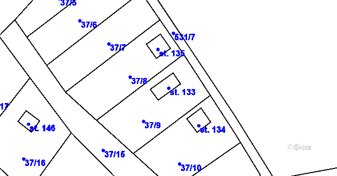 Parcela st. 133 v KÚ Divice, Katastrální mapa