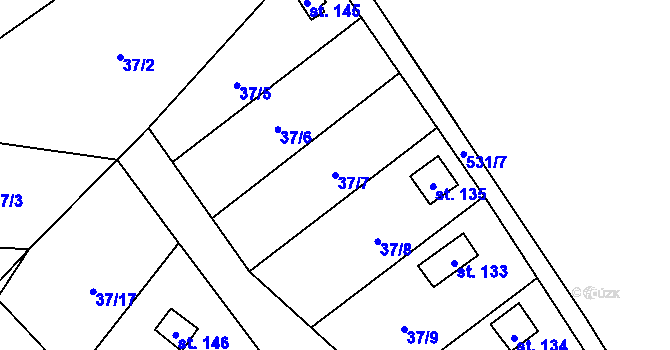 Parcela st. 37/7 v KÚ Divice, Katastrální mapa