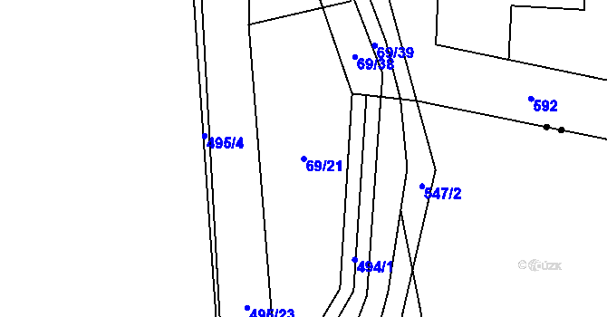 Parcela st. 69/21 v KÚ Divice, Katastrální mapa