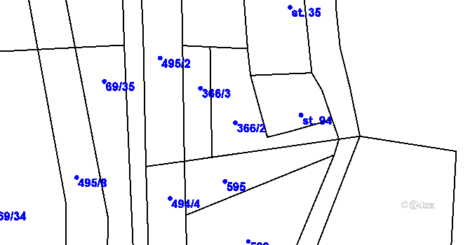 Parcela st. 366/2 v KÚ Divice, Katastrální mapa
