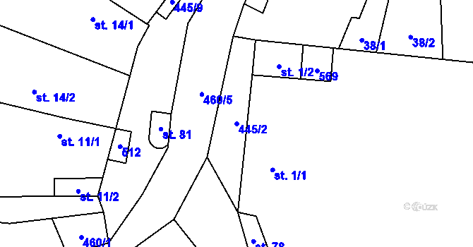Parcela st. 445/2 v KÚ Divice, Katastrální mapa