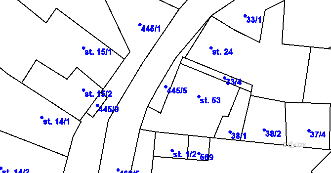 Parcela st. 445/5 v KÚ Divice, Katastrální mapa