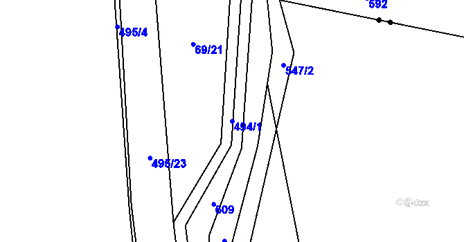 Parcela st. 494/1 v KÚ Divice, Katastrální mapa