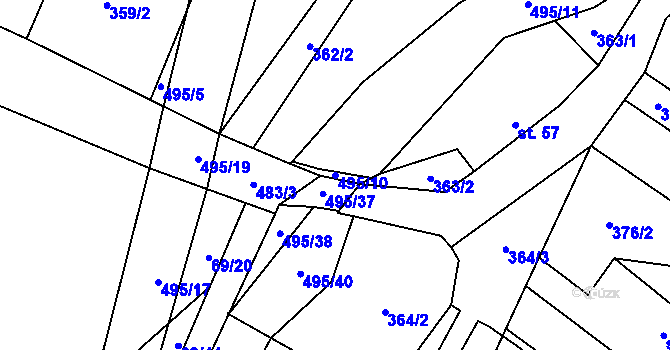 Parcela st. 495/10 v KÚ Divice, Katastrální mapa