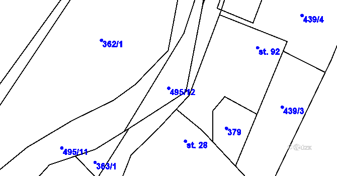 Parcela st. 495/12 v KÚ Divice, Katastrální mapa