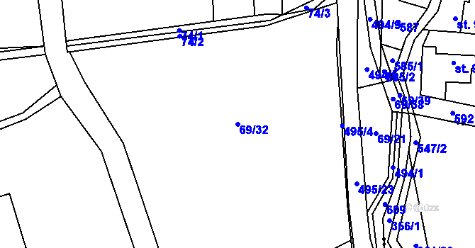 Parcela st. 69/32 v KÚ Divice, Katastrální mapa