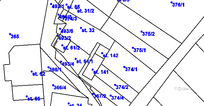 Parcela st. 142 v KÚ Divice, Katastrální mapa