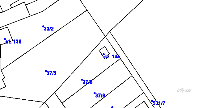 Parcela st. 145 v KÚ Divice, Katastrální mapa
