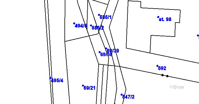 Parcela st. 69/38 v KÚ Divice, Katastrální mapa