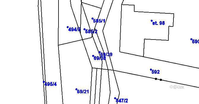Parcela st. 69/39 v KÚ Divice, Katastrální mapa