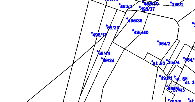 Parcela st. 69/44 v KÚ Divice, Katastrální mapa