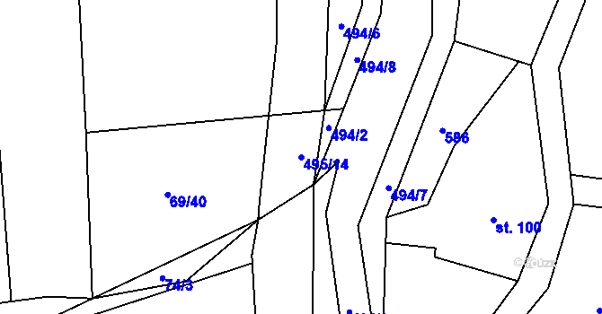 Parcela st. 495/14 v KÚ Divice, Katastrální mapa