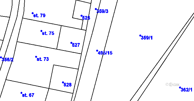 Parcela st. 495/15 v KÚ Divice, Katastrální mapa