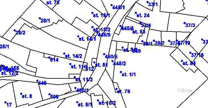 Parcela st. 460/5 v KÚ Divice, Katastrální mapa