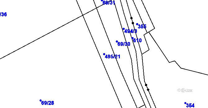 Parcela st. 495/21 v KÚ Divice, Katastrální mapa