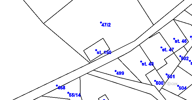 Parcela st. 150 v KÚ Divice, Katastrální mapa