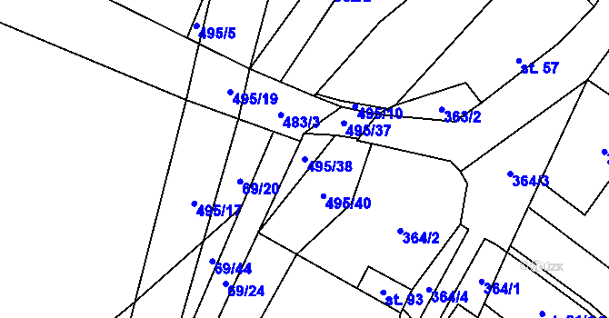 Parcela st. 495/38 v KÚ Divice, Katastrální mapa