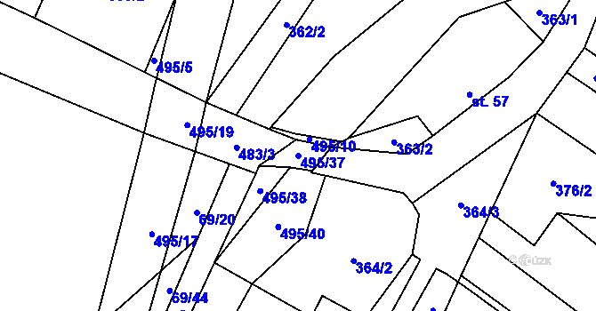Parcela st. 495/37 v KÚ Divice, Katastrální mapa