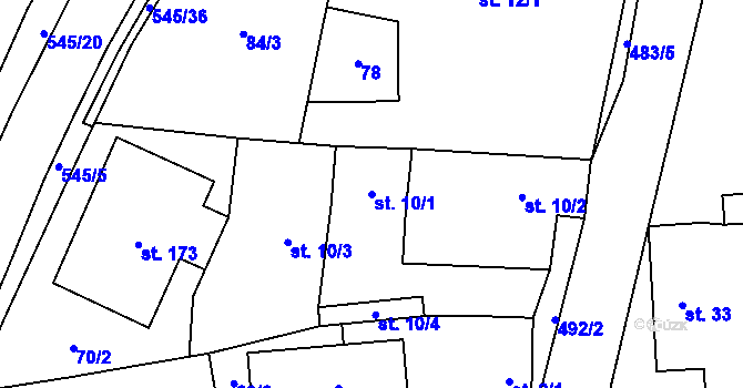 Parcela st. 10/1 v KÚ Vinařice u Loun, Katastrální mapa