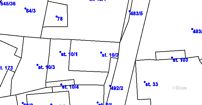 Parcela st. 10/2 v KÚ Vinařice u Loun, Katastrální mapa