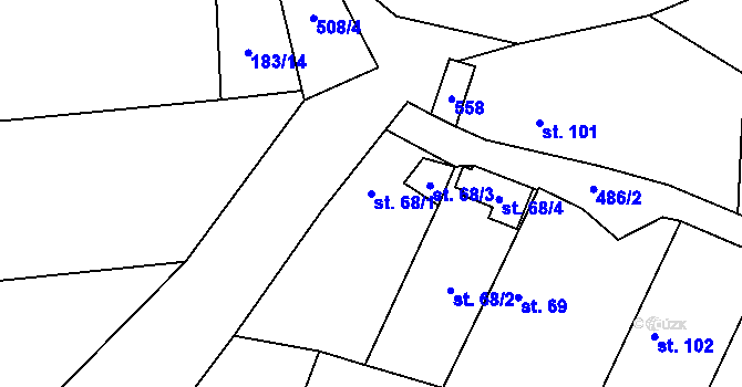 Parcela st. 68/1 v KÚ Vinařice u Loun, Katastrální mapa