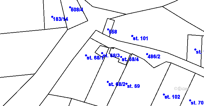 Parcela st. 68/3 v KÚ Vinařice u Loun, Katastrální mapa