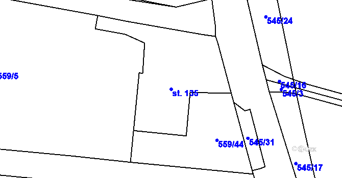 Parcela st. 135 v KÚ Vinařice u Loun, Katastrální mapa