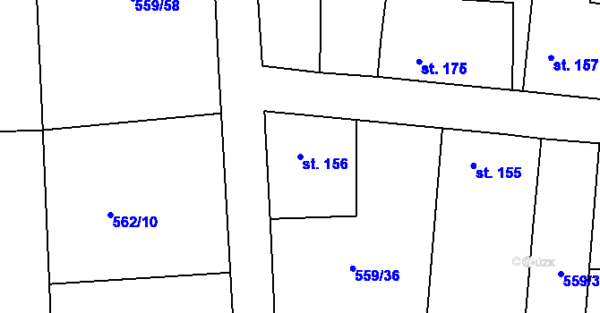 Parcela st. 156 v KÚ Vinařice u Loun, Katastrální mapa