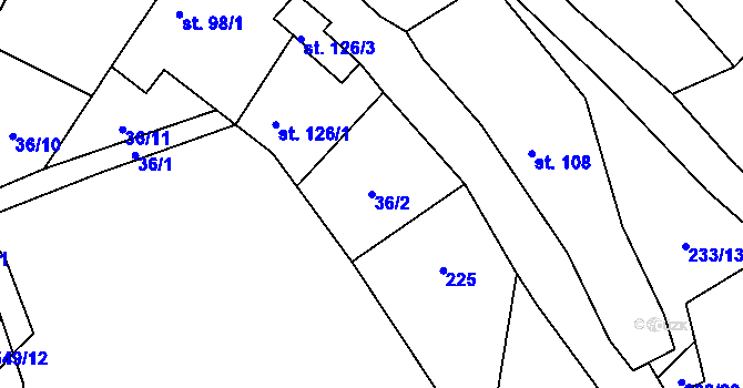 Parcela st. 36/2 v KÚ Vinařice u Loun, Katastrální mapa