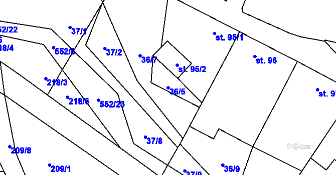 Parcela st. 36/5 v KÚ Vinařice u Loun, Katastrální mapa